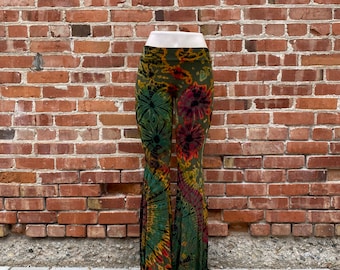 Tie Dye Utsvängda Byxor, Sidoutskärningar, Stretchiga Leggings, Rolig Festival Rave Utomhus Sommarkonsert, Tie Dye Hippie Boho 70-tals Bell Bottoms