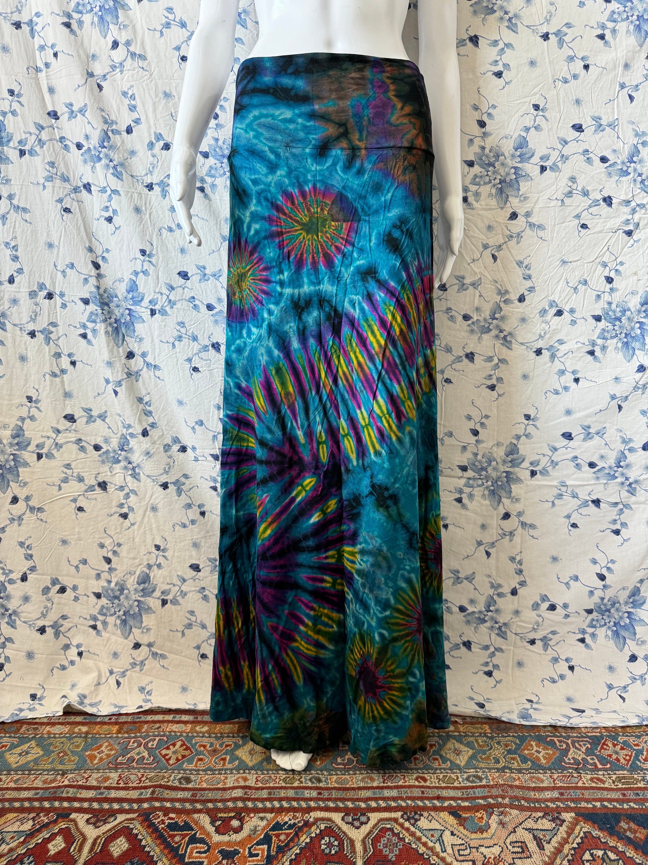 Jupe évasée Noire Et Tie-dye Bleue Nomads - Taille S, 100% Coton, Style Boho/hippie, Neuf Avec étiquettes