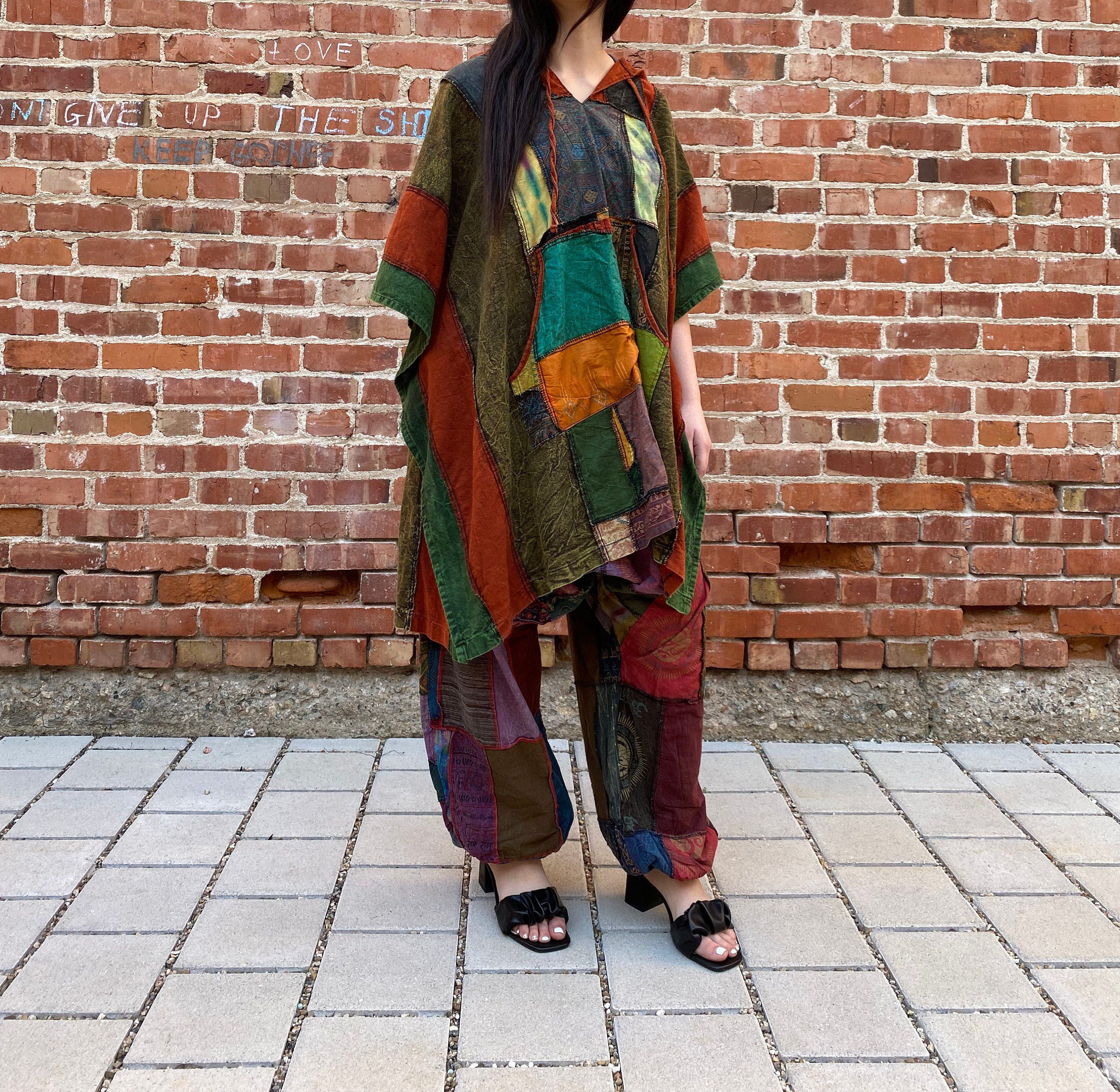 Patchwork Poncho, Colorful, Lightweight, Hippie Poncho, Boho