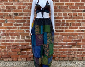 Boho Patchwork Trousers, Unisex Pants, Stonewashed, Hippie / Bohemian, Festival Fashion, Unique, Wide Balloon Pants, Pockets