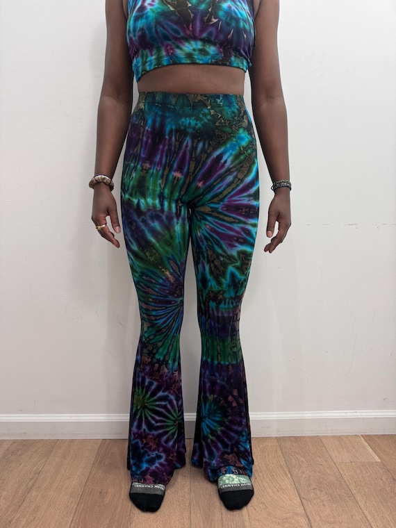 Tie Dye Bell Bottom, Psychedelic 70s Boho Pants • Stretchy Retro 
