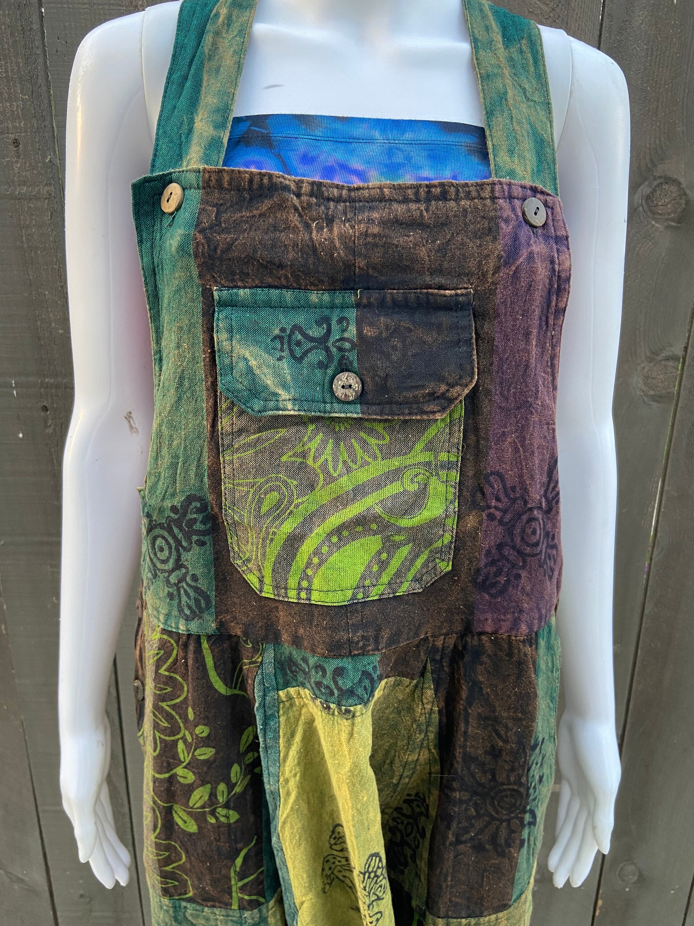 Patchwork Hippie Overalls With Harem Design, 100% Cotton, Adjustable ...