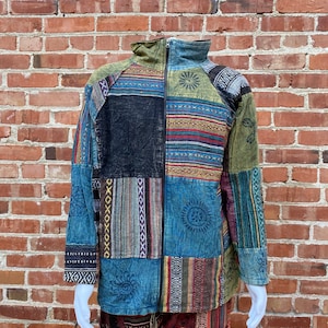 Unisex  Hippie Jacket, Winter Coat, Fleece Lined, Boho, Hippie, Colorful and Cozy, Pockets, Hoodie, Zip Up Sweater, Handmade in Nepal