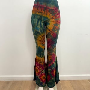 Tie Dye Flared Bell Bottom Pants, Colorful and Unique 70s Festival Pants, Comfortable and Stretchy Psychedelic Flare Hippie Rave Fashion