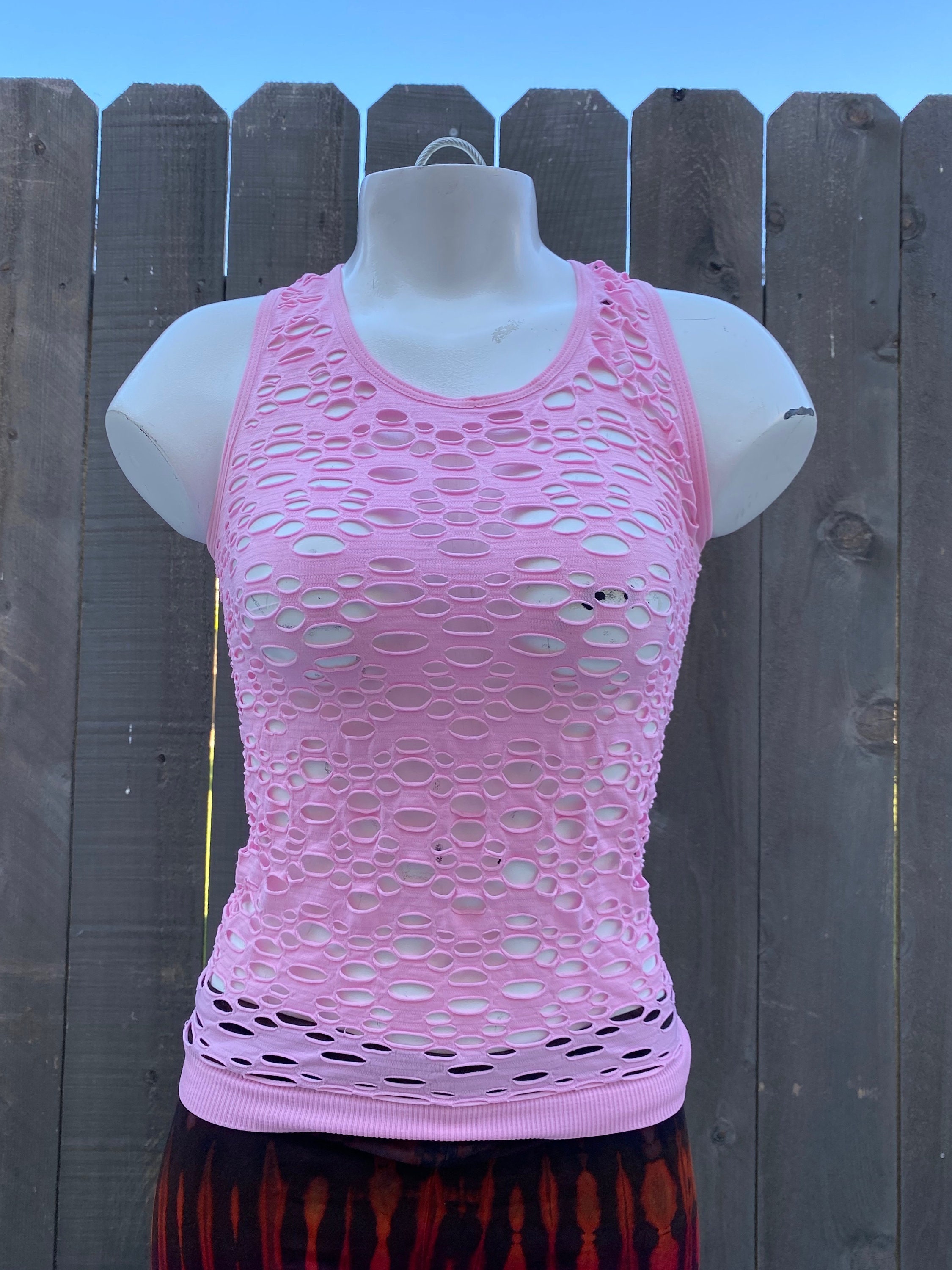 Mesh Tank Top, Racerback Tank With Holes, Rave, Emo, Alternative