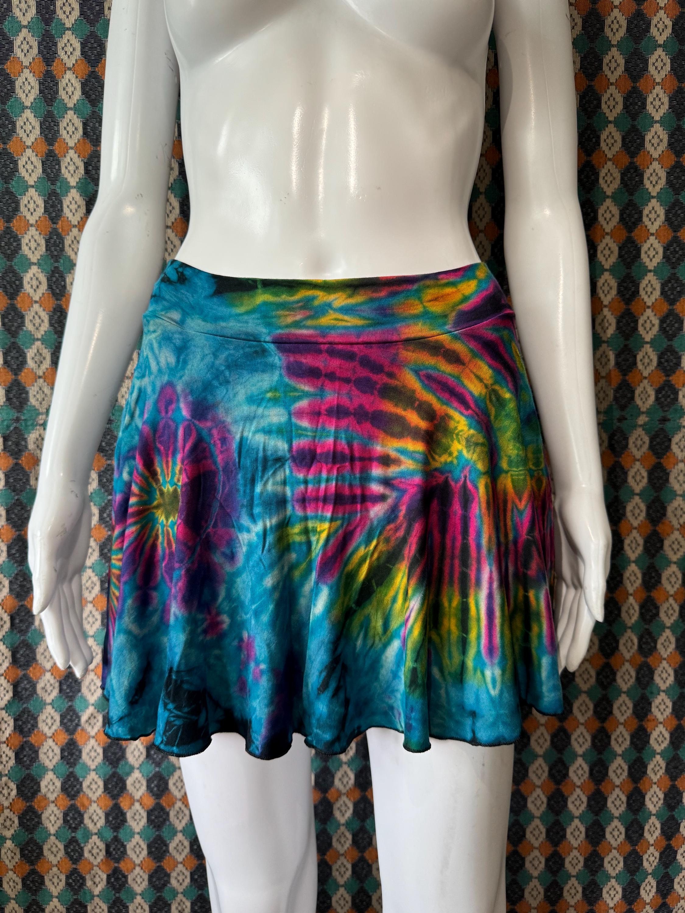 Womens Tie Dye High Waisted Mini Skirts A Linen Stretchy Flowy Casual
