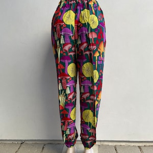 Colorful & Fun Unisex Mushroom Pants, Trippy Mushroom Pattern, Drawstring Waist Lightweight ...