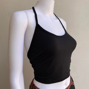 Black and Blue Solid Crop Top with Halter Neck, Open Back Tie Design, Summer, Rave, and Festival Wear, Comfortable and Stretchy Fabric