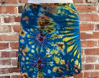 Jupe tie-dye avec ceinture épaisse, jupe ronde, jupe d'été, mode festival, confortable, jupe décontractée jusqu'au genou, taille unique, US S/M