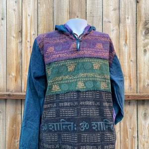 Patchwork Hoodie, 100% Cotton, Hippie Boho Fashion, Pockets, Simple and Lightweight, Acid Washed, One of a Kind, OM, Festival Fashion