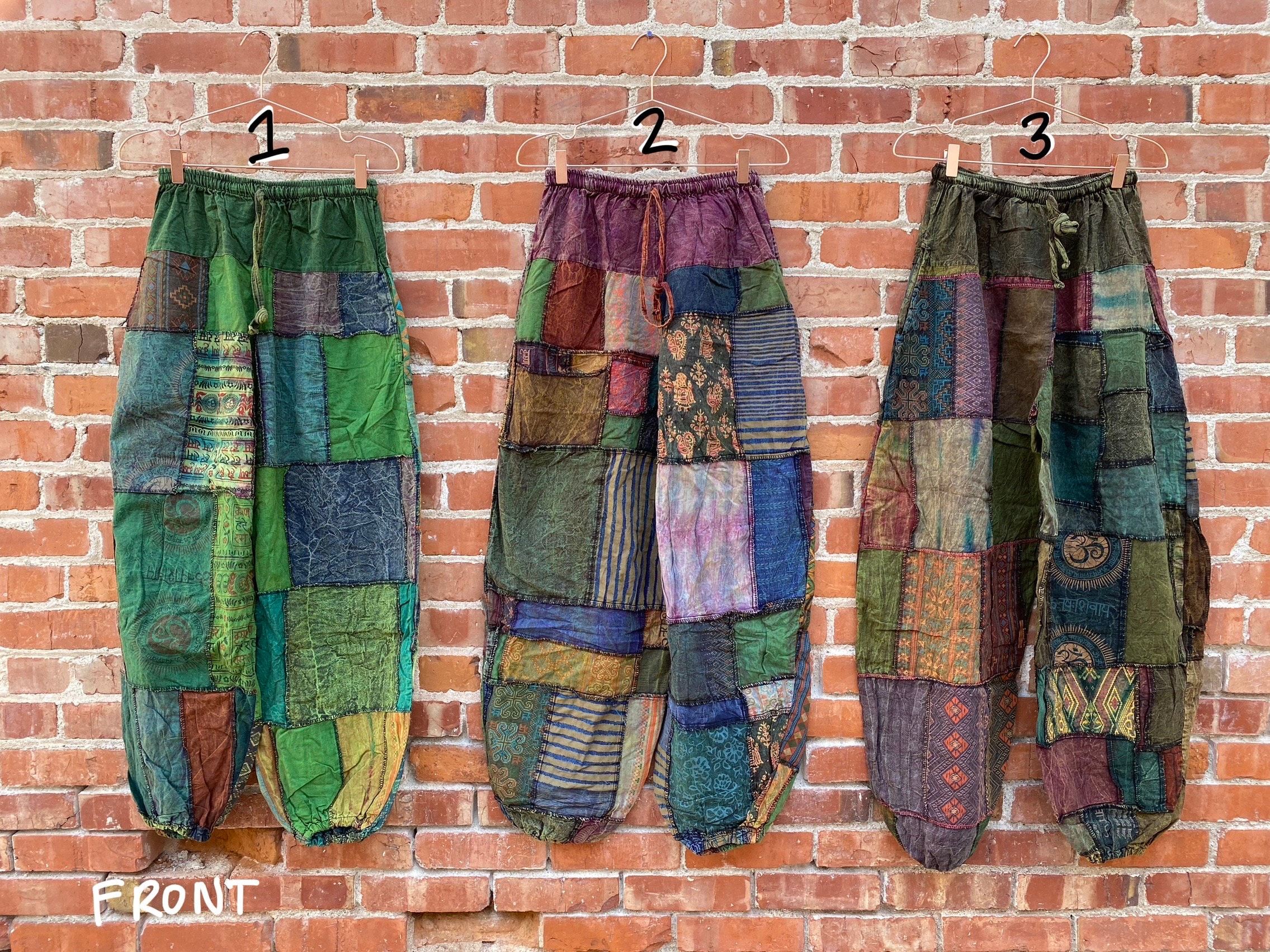 free & fast delivery Boho - Unisex Patchwork Pants Trousers, Unisex Pants,  Stonewashed, Hippie Boho / Bohemian, Eco-Friendly Festival Fashion,  Patchwork Unique, Wide Colorful Balloon Pants, and Pockets Design 
