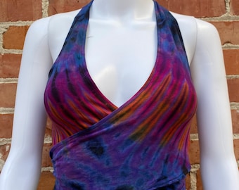 Tie Dye Halter Wrap Top, Halter Neck, Woman’s Hippie Tie Top, Festival, Boho, Summer, Coachella, Burning Man, Comfy, Skater, Casual, PETITE