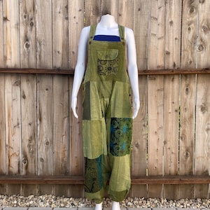New Hippie Patchwork Overalls with Harem Design, 100% Cotton, Adjustable,  PocketS, Festival, Bohemian, Summer, Flower Pattern Design, Cute