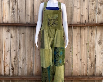 New Hippie Patchwork Overalls with Harem Design, 100% Cotton, Adjustable,  PocketS, Festival, Bohemian, Summer, Flower Pattern Design, Cute