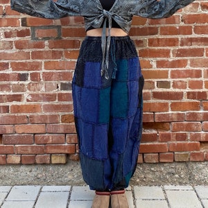 Boho Patchwork Trousers, Unisex Pants, Stonewashed, Hippie / Bohemian, Festival Fashion, Unique, Wide Balloon Pants, Pockets, Monochrome,