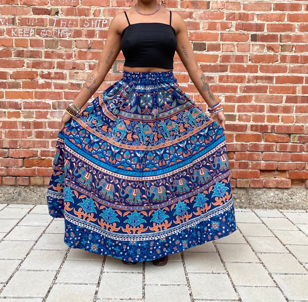 スカート 80s brown native pattern long skirt Native American Style Skirt, Tribal Panel Skirt, Native