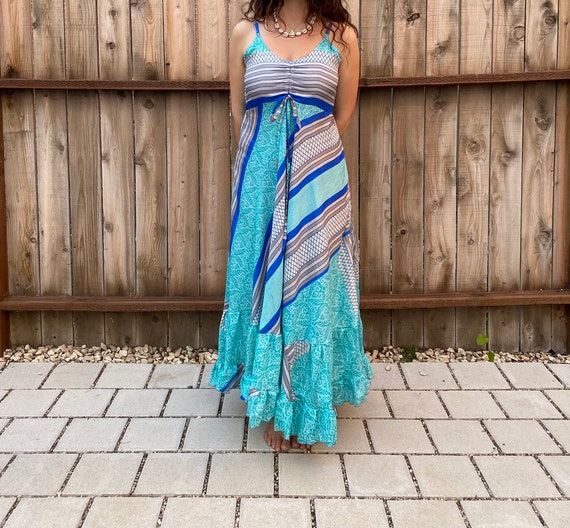 flowing summer dresses VibHome Casual for Women Deep V-Neck Backless Maxi Dress With Stripe Print And Beach Vacation Sundresses, Women's, Size: XL and a wide White Flowy Sun Dress White