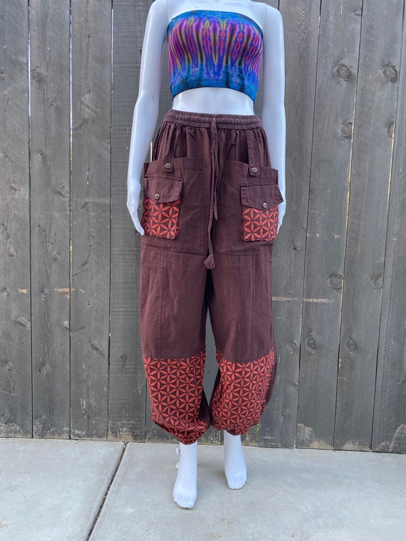 Open Pocket Unisex Cotton Pants With Pattern Block Patches, Festival  Fashion, Hippie Pants, Fun Boho Loose Jogger Style Pants, Clock Block 