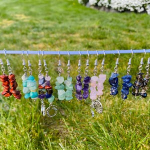 Crystal Earrings, Dangle Stacked Gem Moon Sun Earrings, Healing Celestial Gemstone Earrings, Crescent Moon Dangle Earrings, Hippie Boho