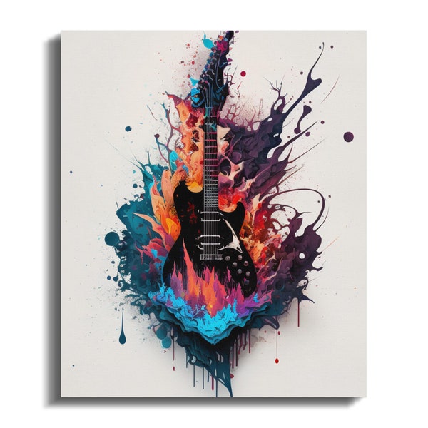 Abstract Electric Guitar Wall Art Poster, Colorful Canva Print, Fiery Musical Artwork, Home Decor, 20x24 inches