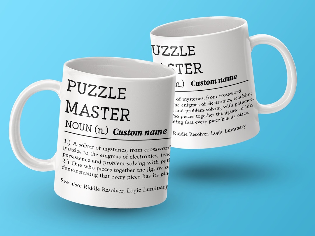 Puzzle Master Custom Name Coffee Mug, Personalized Crossword Lover Ceramic Cup, Logic Puzzler