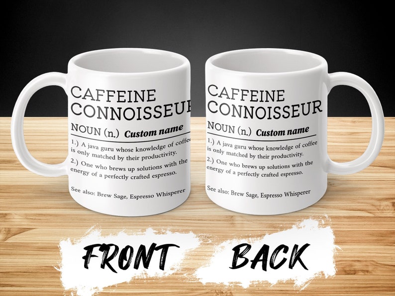 Caffeine Connoisseur Custom Name Mug, Coffee Lover Gift, Personalized