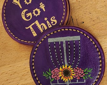 Positive Putts- Leather Disc Golf Mini Marker - Hand-dyed, Hand-stitched and Hand-painted