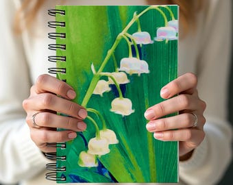 Notitieboek lelietje-van-dalen, lentebloemspiraal, bloemendagboek, botanisch notitieblok
