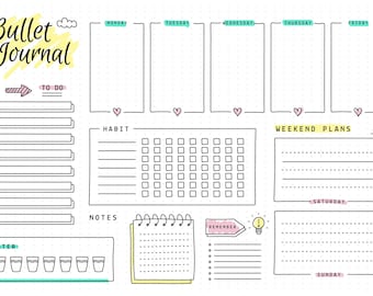 Cool Weekly Planner, Customizable Planner, Bullet Journal, Habit Tracker, Water Tracker, Planner Print, A4 Planner, Handmade Planner