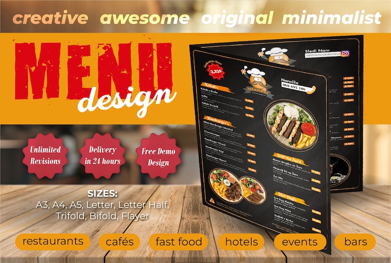 Custom Food Menu Design, Graphic Design, Wedding Menu, Menu Design, Restaurant Menu, Food Menu, Bar Menu, Cafe Menu image 1