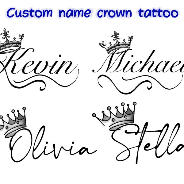 Custom Name With Crown Tattoo Design | Minimalist Tattoo PNG | Digital Downloadable