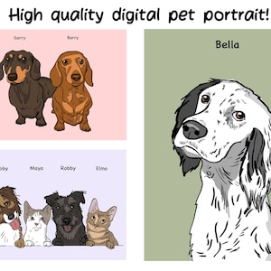 Retrato digital personalizado de mascota a partir de una foto / Dibujo de arte lineal minimalista para perros y gatos / Encargos de retratos a todo color para regalo del dueño de la mascota