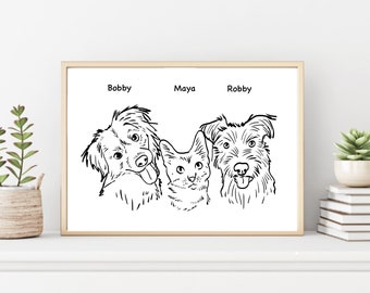 Custom Black And White Pet Portrait | Personalised Line Digital Pet Illustration | High Quality Minimalistic Cat Drawing Outline Art Print
