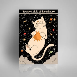 Kosmos Universum Katze Astronomie Poster | Digital Downloadable PNG Astronomie Planeten Wandkunst