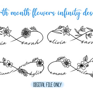 Benutzerdefinierte Geburtsmonat Blumen Infinity Tattoo Design | Personalisiertes Paar Familiengeschenk | Digitale Datei PNG