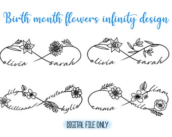 Custom Birth Month Flowers Infinity Tattoo Design | Personalized Couple Family Gift | Digital File PNG