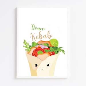Arte murale stampabile per amanti del Doner Kebab in cucina / Poster carino e divertente per la sala da pranzo / PNG scaricabile immediatamente