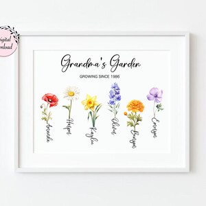 Custom Birth Month Flowers Family Art | Personalized Grandma&#39;s Garden Digital Printable | Mother&#39;s day Gift