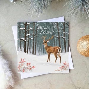Cartão de Natal de rena para impressão | Cartão de Natal bonito com estilo vintage estético | Presente para casal e família
