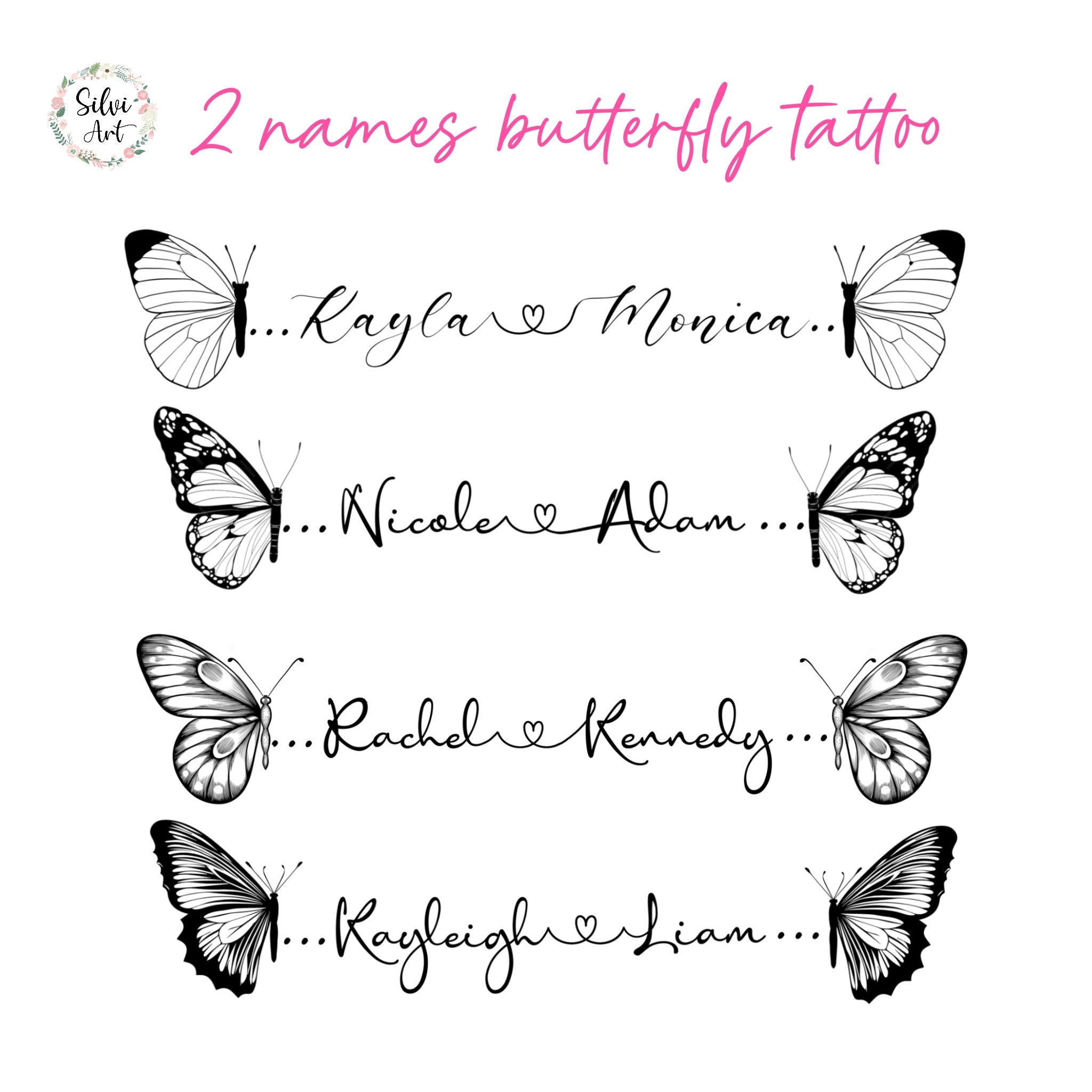 Butterfly Tattoos with Kids' Names Shine