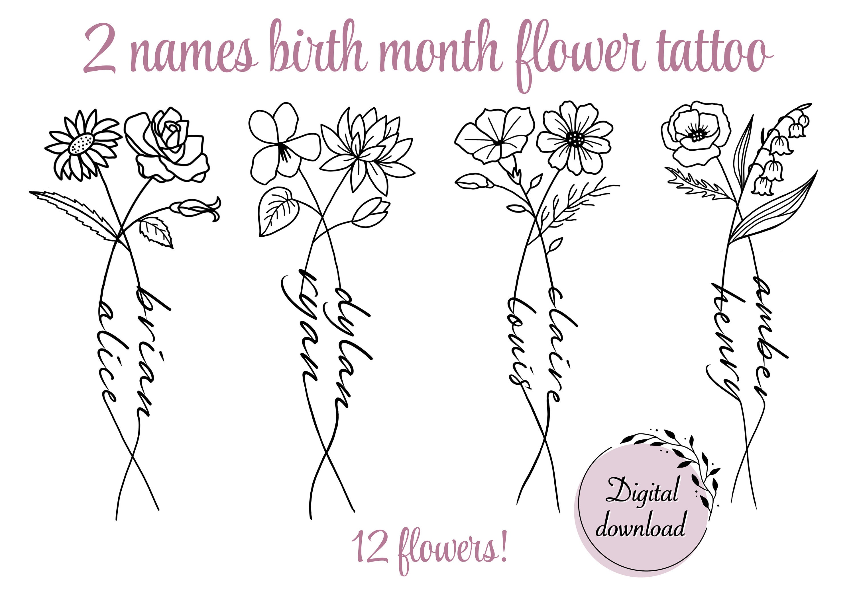 Birth Month Flowers Sethand Drawn Flowers Set Silhouette Vector Flat  Illustration Astrological Zodiac Esoteric Tattoo Stock Illustration   Download Image Now  iStock