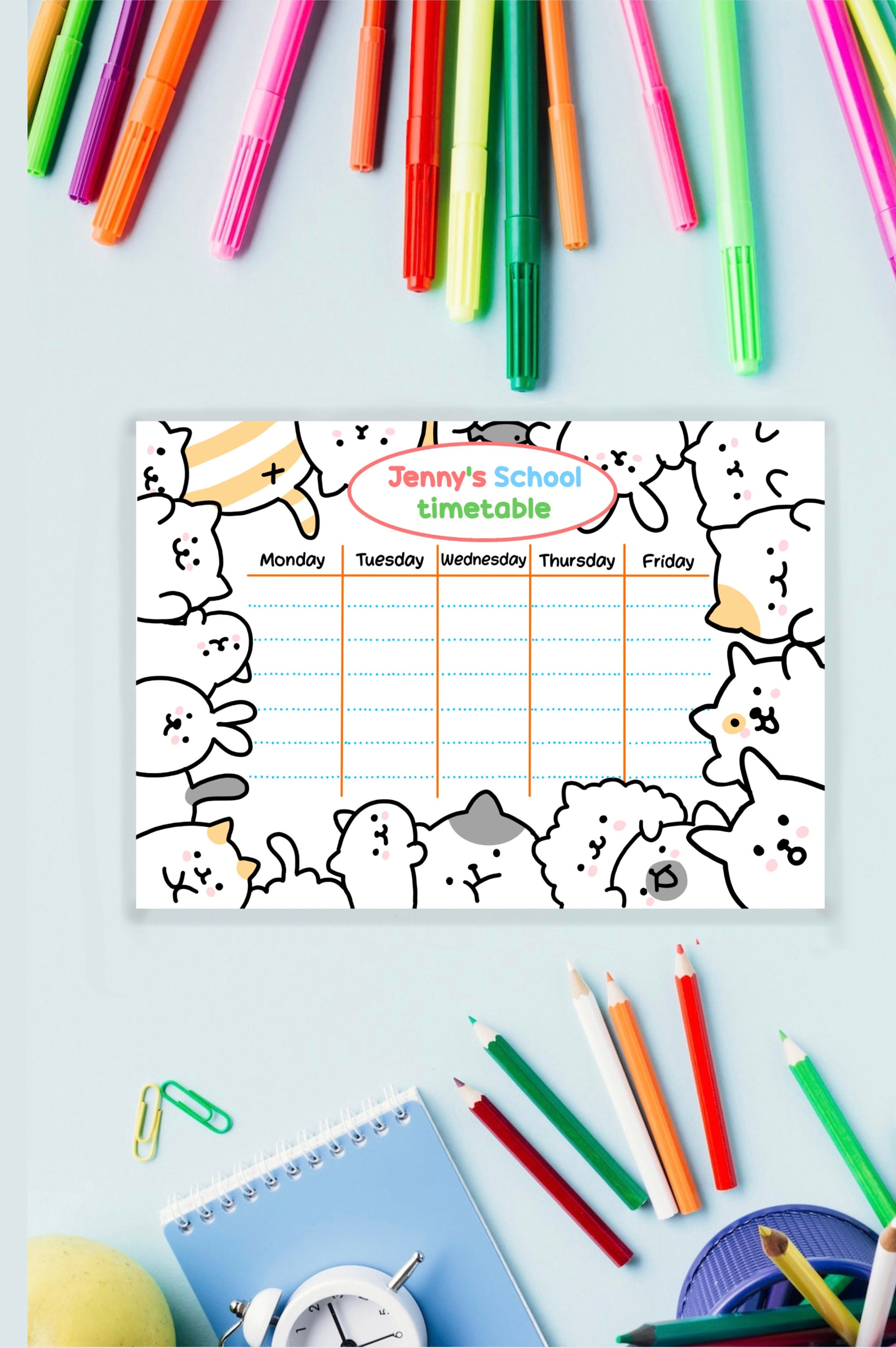 Custom Cats School Timetable | Back to School Template |cat Lovers ...