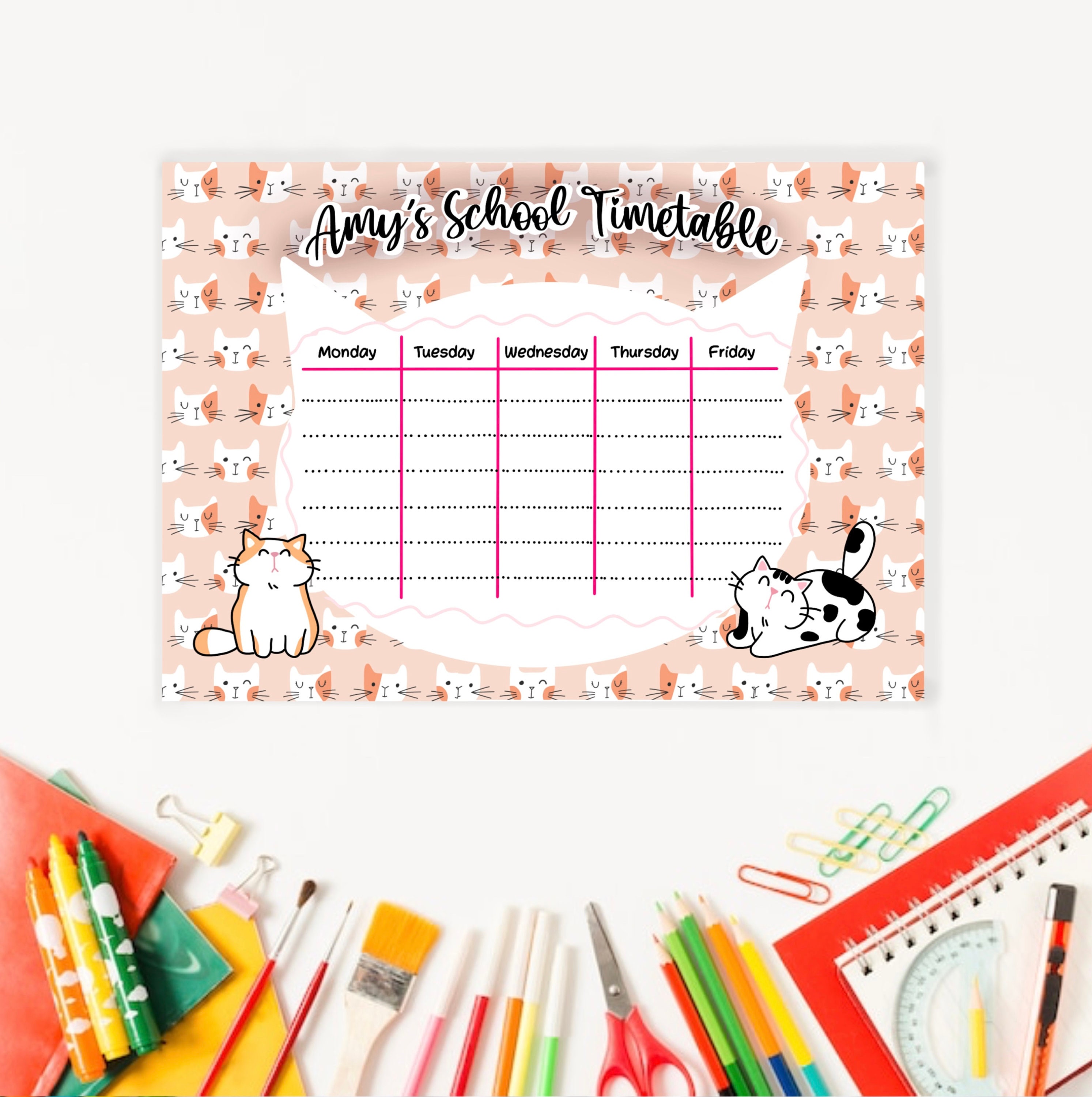 Custom Cats School Timetable | Back to School Template |cat Lovers ...
