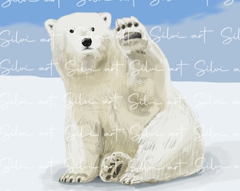 Polar bear print/ Bear Nursery Print/ Animal artwork, Bear painting, Digital dowloadable Polar Bear Drawing Art