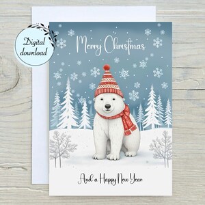 Druckbare Eisbär Weihnachtskarte | Entzückendes niedliches Baby-Eisbär Geschenk | Paar Familie festliches Geschenk