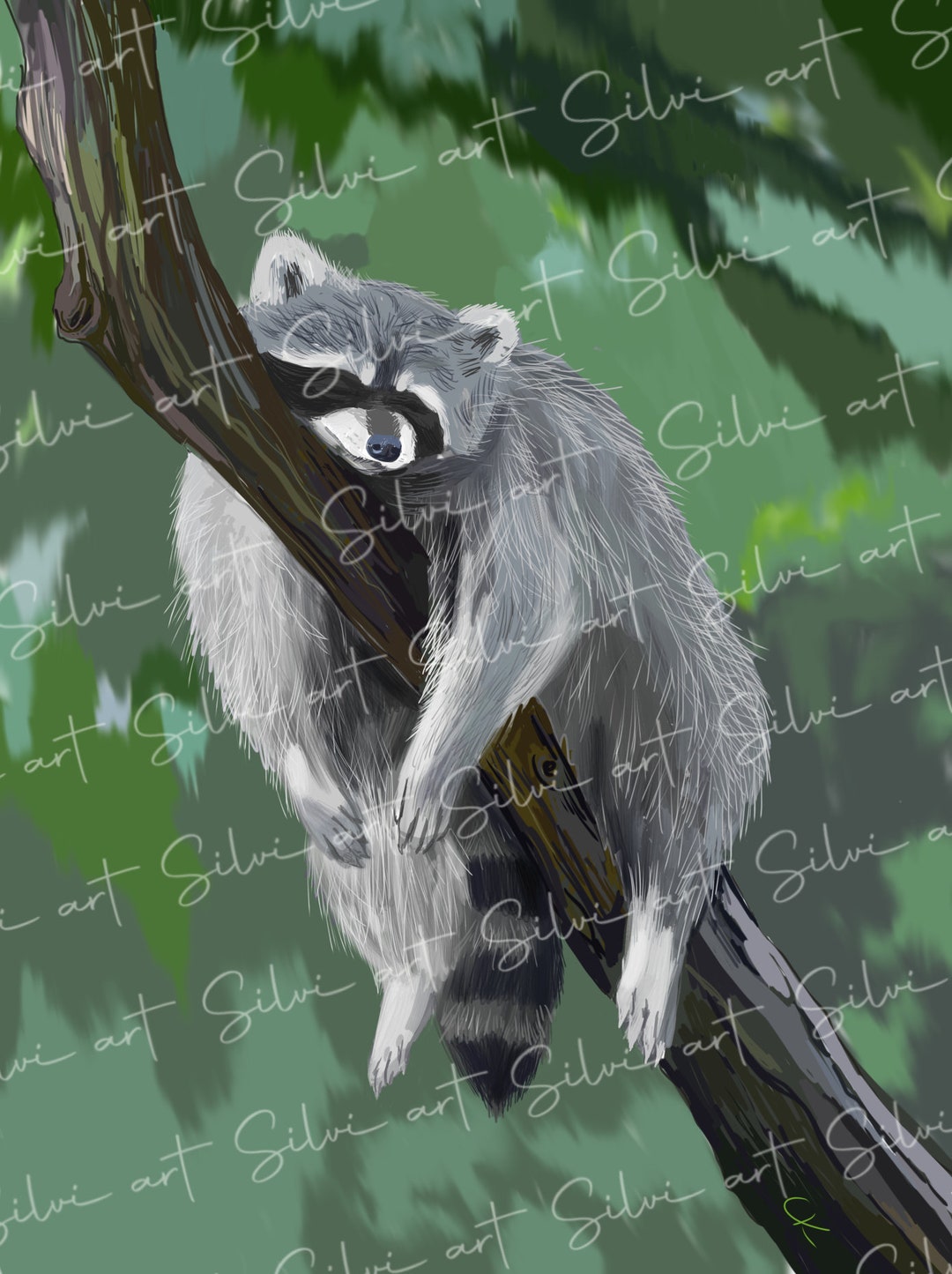 Racoon Digital Drawing/ Printable Artwork/ Wall Decor/ Nature Lover - Etsy