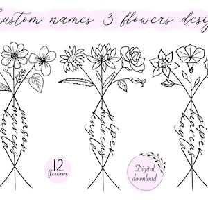 3 Birth Month Flowers Tattoo Design | Couple Family Personalized Gift | Digital Downloadable
