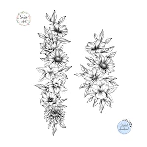 Custom Birth Month Flower Bouquet | Floral Spine Tattoo | Personalized Wrist Family Gift | Grandma Garden Tattoo Design Digital download