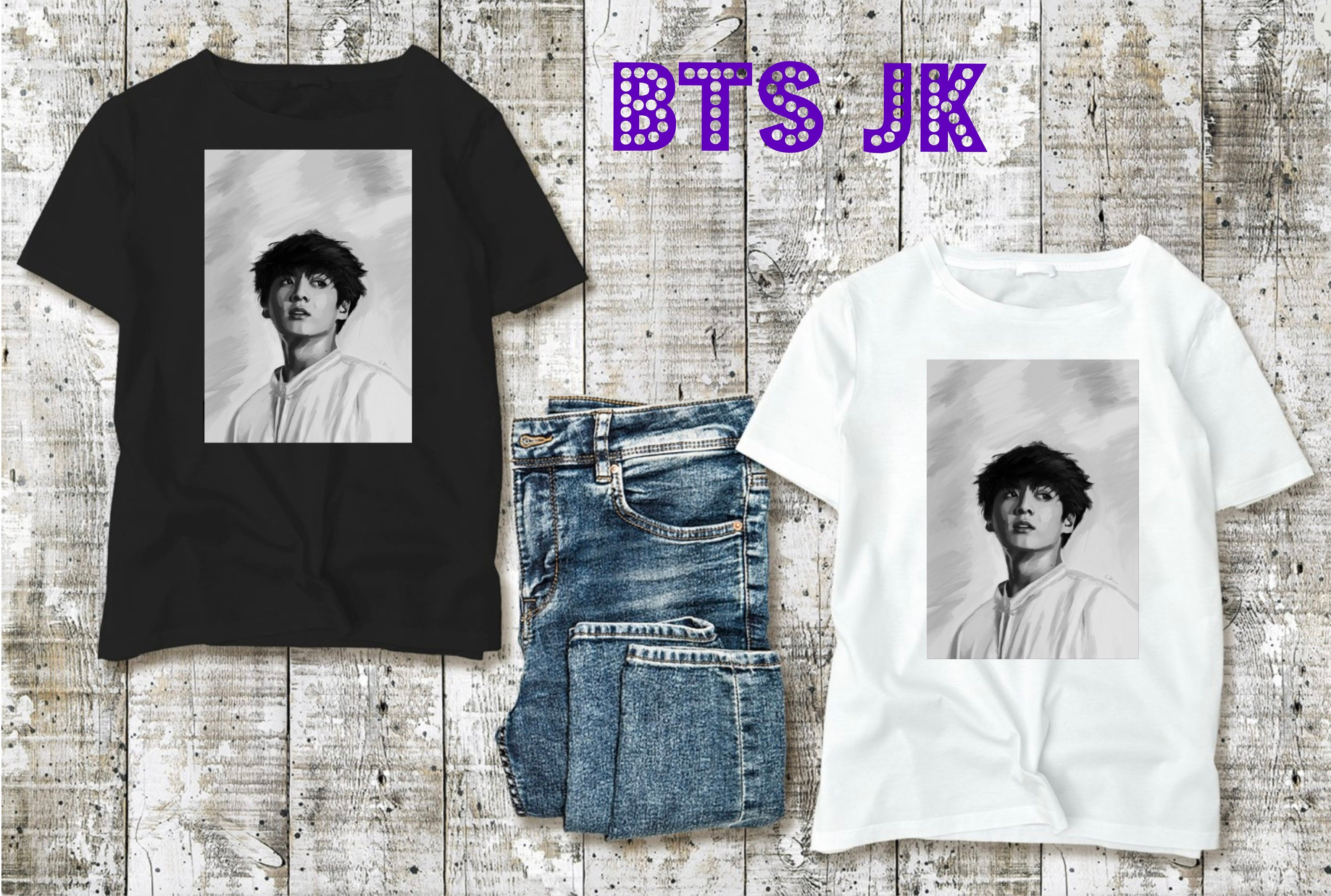 BTS ジョングク レディース Tシャツ | 手描き JK ポートレート - Etsy 日本