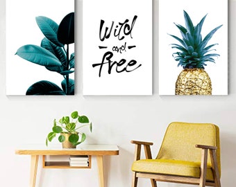 Set of 3 Artworks Tropical Summer Wall Art | 3 Piece Wall Art | Instant Download PNG